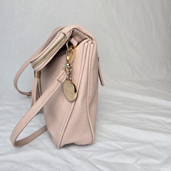 Mali + Lili Crossbody Bag Pink Faux Leather Magnetic Flap w/ Zipper Closure EUC - Picture 5 of 16